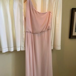 Adrianna Papell blush one shoulder chiffon dress,